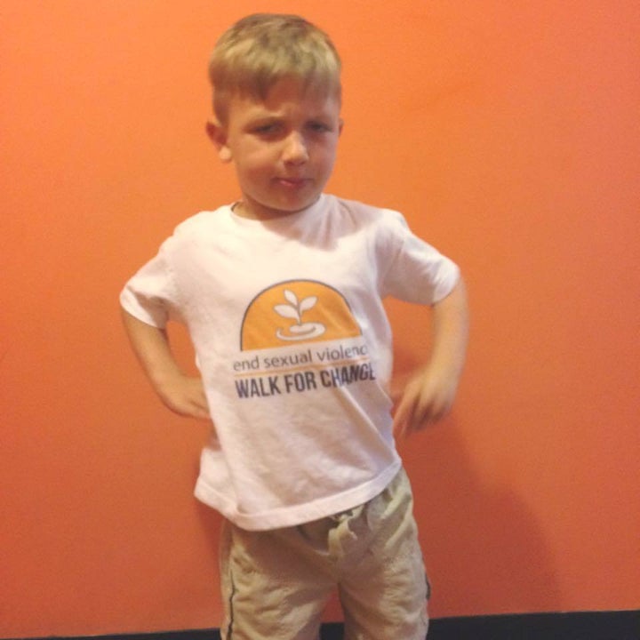 My now 4-year old son showing off his commitment to ending sexual violence.