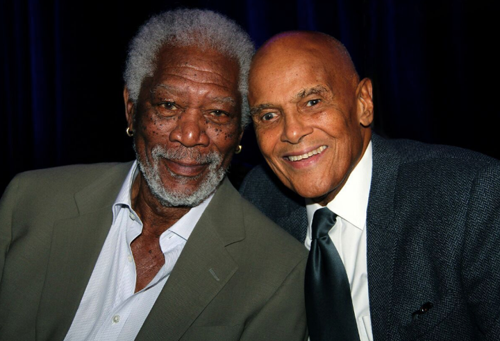 Morgan Freeman and Harry Belafonte pose for a picture at the Children's Health Fund benefit in New York. 