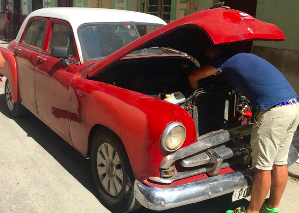 One of the many vintage cars Cubans keep running through decades.