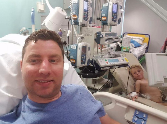 Nick Frost and his son Ralph after the kidney transplant