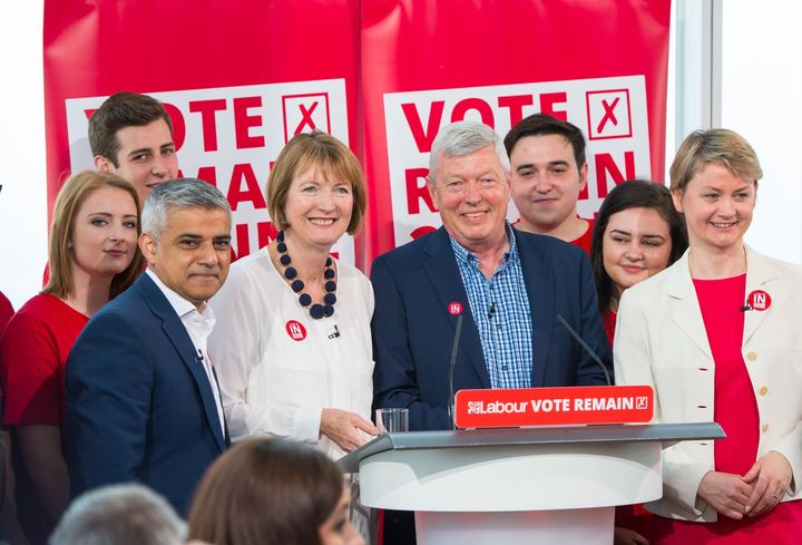 Mayor of London Sadiq Khan is joined by Harriet Harman, Alan Johnson and Yvette Cooper to make Labour's case to remain in the EU, at The Shard, London today