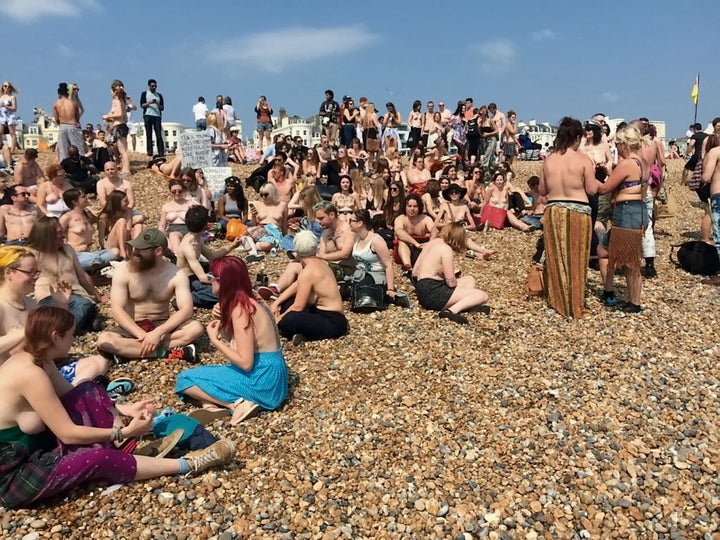 Men and women gathered to protest social media policies.