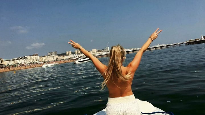 A protester takes to the water.