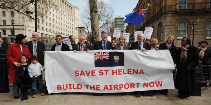 <strong>A group of MPs with demonstrators from the island of St Helena campaign in Westminster</strong>