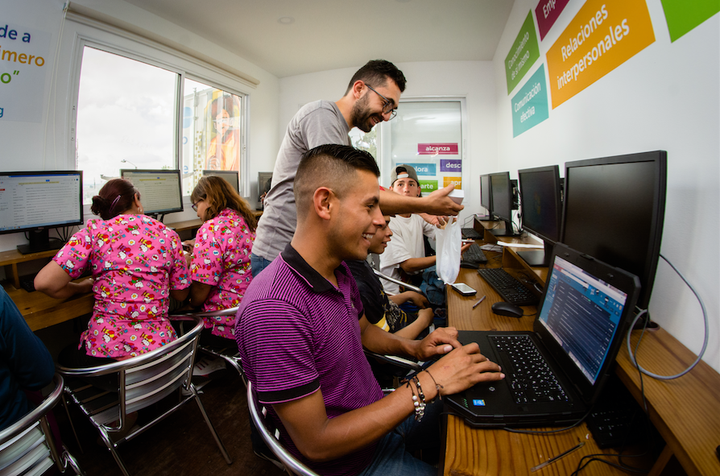 Man using computer inside the Lab.