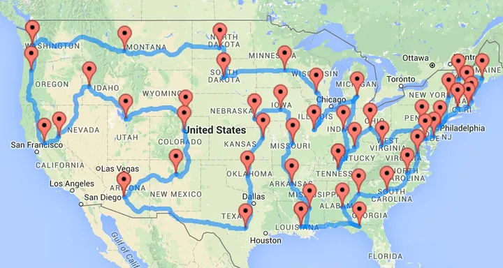 United States Road Trip Map This Guy Planned The Most American Road Trip You Can Possibly Take |  Huffpost Life