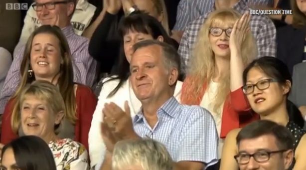 <strong>The audience applauded the man's calls for Farage and Izzard to 'shut up'</strong>