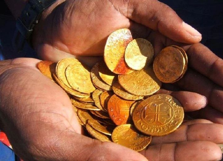 Some of the gold coins found amidst the wreckage of the ship - most of which are in mint condition