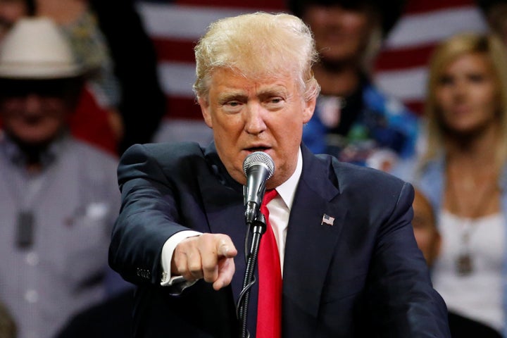 Presumptive Republican presidential candidate Donald Trump holds a rally with supporters in Fresno, California, on May 2