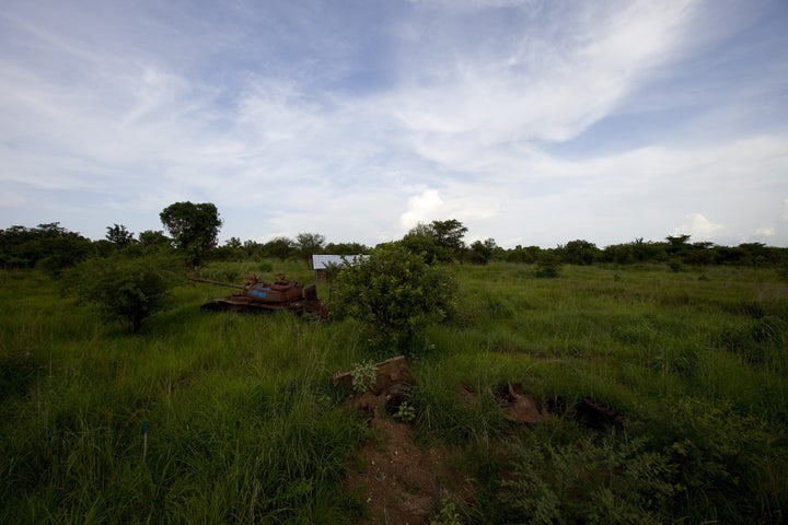 Signs of turmoil along a road in Yei, where Sister Veronika worked as a much-loved physician.