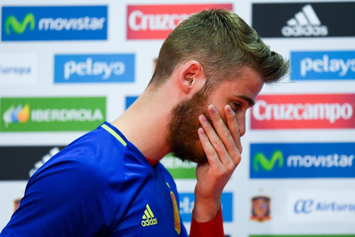 De Gea leaves Friday's press conference after denying all allegations. 