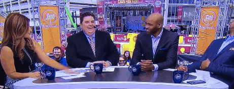 Nichols reacts to Windhort's on-air joke about her and LeBron James' interactions.