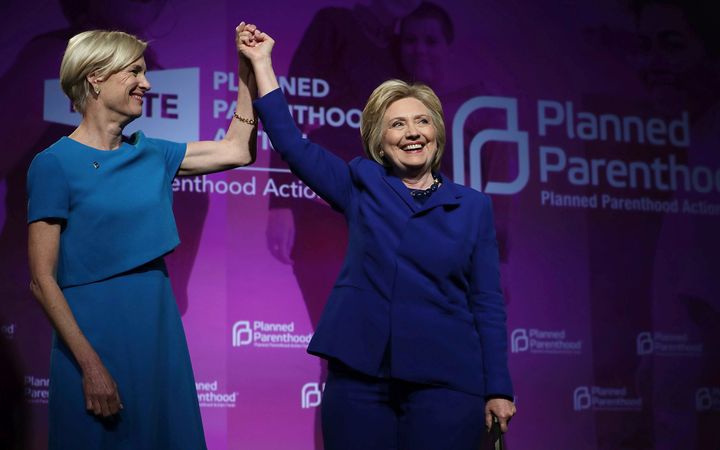 Presumptive Democratic presidential nominee Hillary Clinton with Cecile Richards, president of the Planned Parenthood Federation of America, on June 10, 2016 in Washington.
