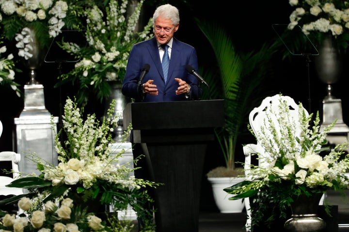 President Bill Clinton speaks during a memorial service for boxing legend Muhammad Ali on June 10, 2016 at the KFC Yum! Cente