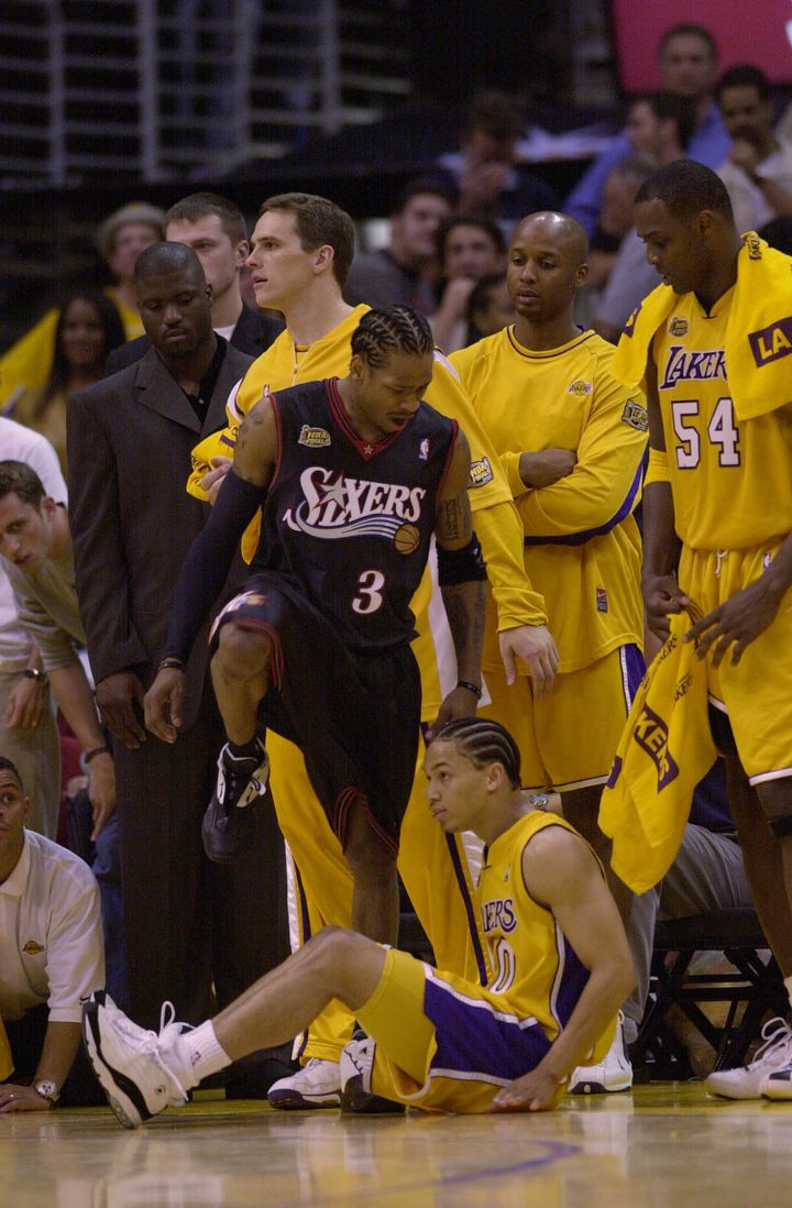 Allen Iverson steps over Tyronn Lue Game 1 of the 2001 NBA Finals.