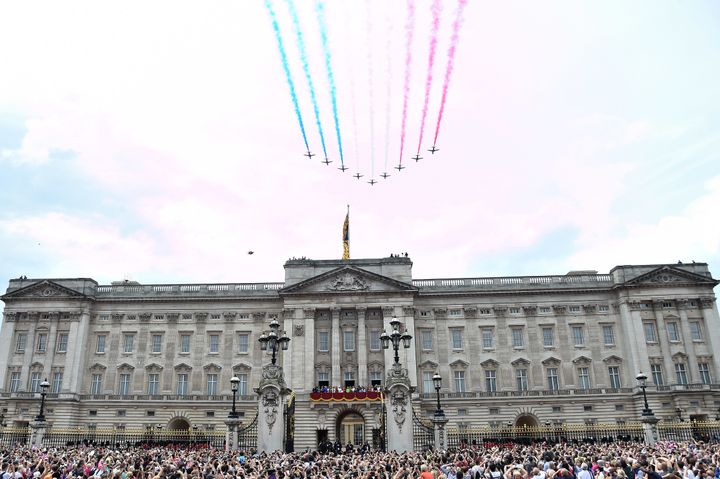A fly-past by the Royal Air Force marks the Queen's 90th birthday.