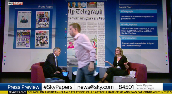 Owen Jones stormed off Sky News' papers review programme on Sunday night.