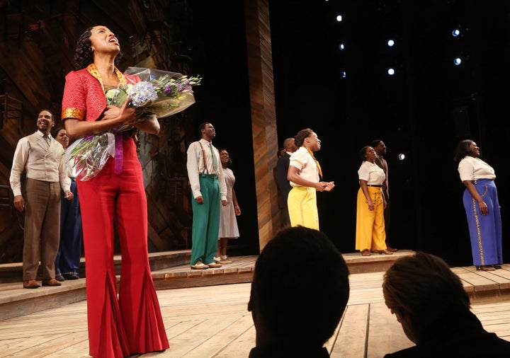 Heather Headley, Cynthia Erivo, Danielle Brooks and cast take the curtain call at "The Color Purple" on Broadway.