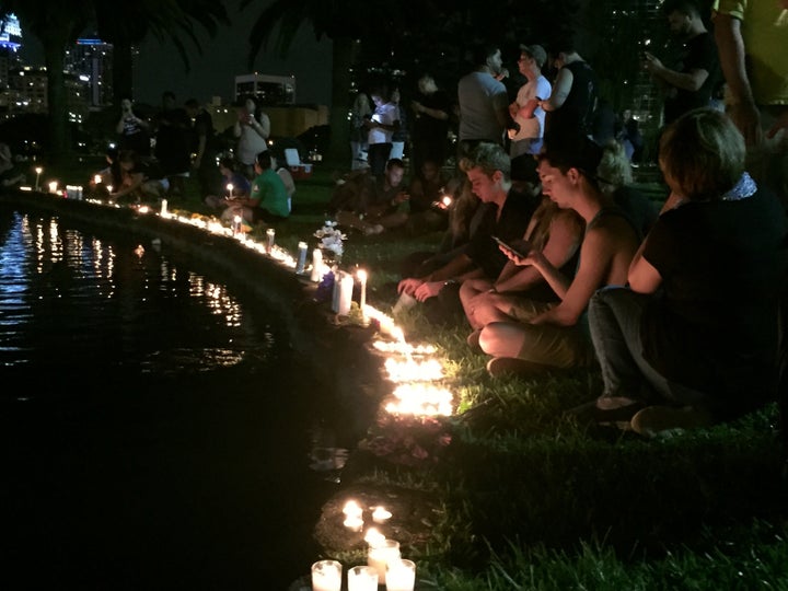 A candlelight vigil at Lake Eola Park.