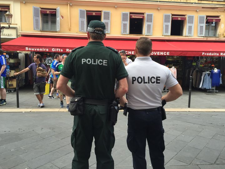 A Police Service of Northen Ireland officer with a Gendarmerie in Nice, France ahead of the Northern Ireland's opening match against Poland in Euro 2016