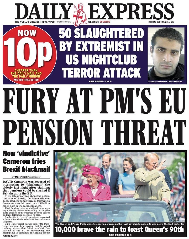 The Daily Express front page on Monday