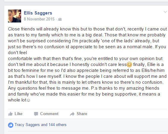 Ellis' Facebook post