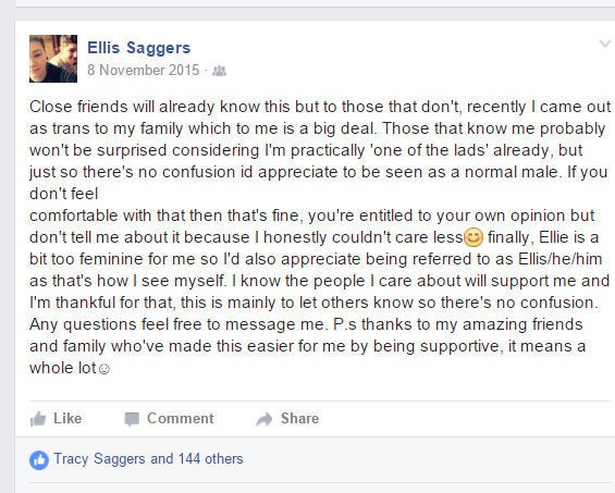 <strong>Ellis' Facebook post</strong>