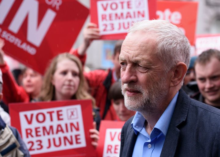 Labour leader Jeremy Corbyn during a visit to Aberdeen in Scotland, as he campaigns for a remain vote in the EU referendum