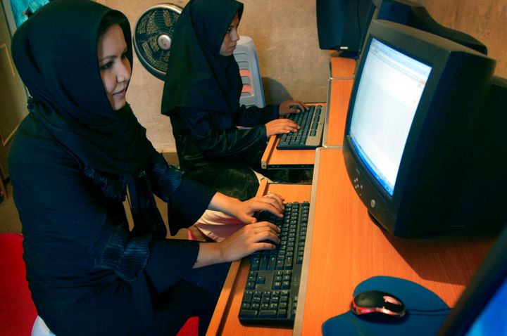 Women learn computer skills in Anjil, Herat province, west of Kabul, Afghanistan.