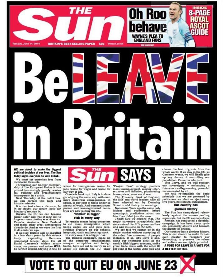 The Sun front page June 14, 2016