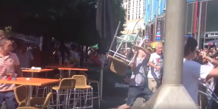 A still from the video that claims to show Muslims attacking Welsh pub-goers