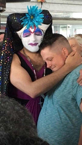 Me as Sister Luvinya Always with my friend Austin Taylor during a moment of silence at the Boatslip Beach Club in Provin