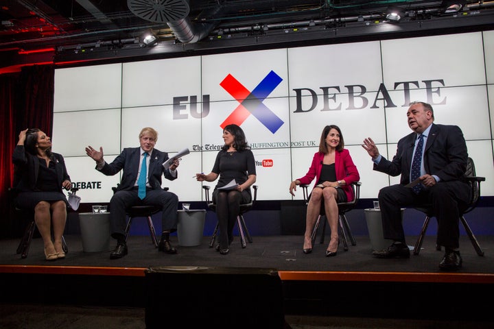 Left to right: Priti Patel, Boris Johnson, Aasmah Mir, Liz Kendall, Alex Salmond