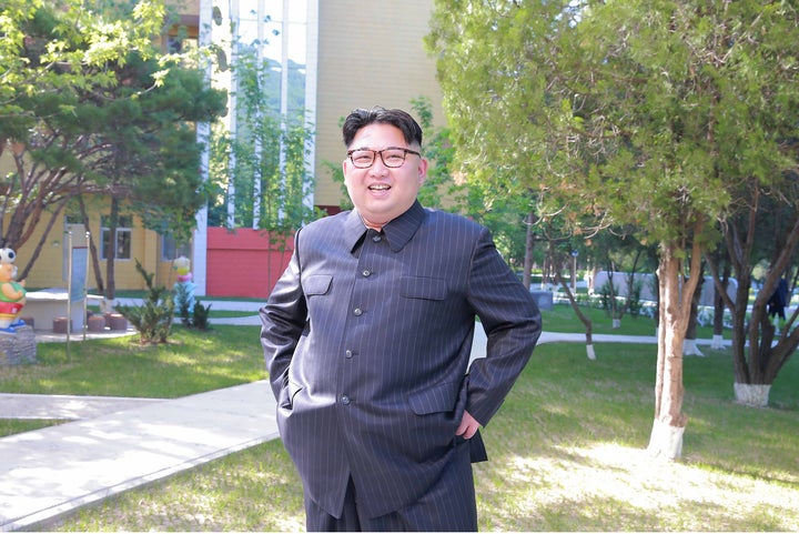 Undated picture released from North Korea's official Korean Central News Agency on June 4, 2016 showing leader Kim Jong-Un inspecting the remodeled Mangyongdae children's camp in Pyongyang.