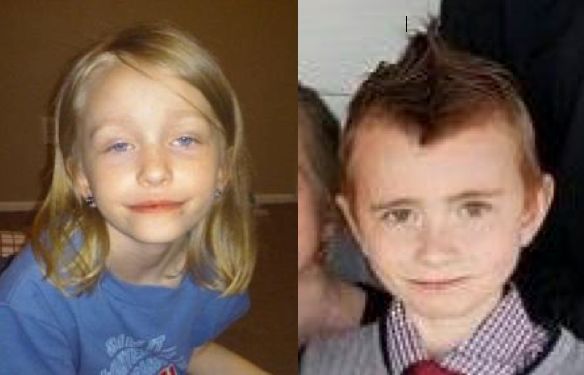 From left: Kaylee Dunn, 9, has blonde hair and blue eyes. Lewis Dunn, 10, has brown hair and brown eyes.