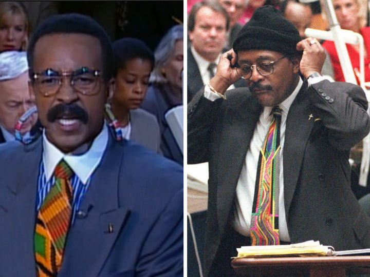 Tim Meadows as Johnnie Cochran in a "SNL" sketch that aired on Sept. 30, 1995 and Johnnie Cochran during his closing arguments on Sept. 27, 1995.