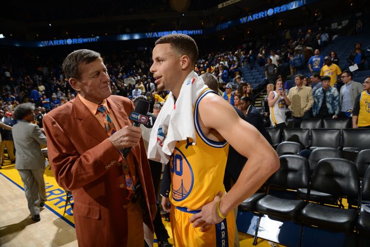 Craig Sager interviews Steph Curry at Oracle Arena in Oakland, California, on March 29.