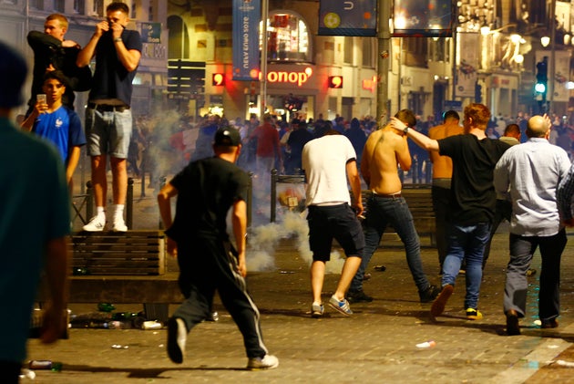 England fans run from tear gas in
