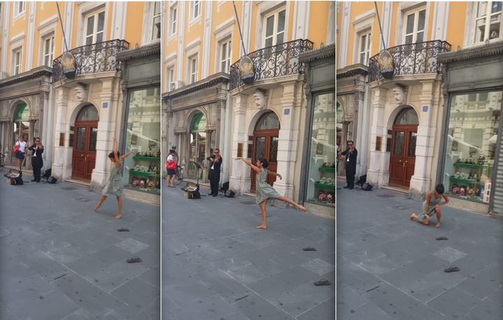 A young woman was filmed elegantly dancing in the streets of Italy in what appeared to be a spontaneous performance.