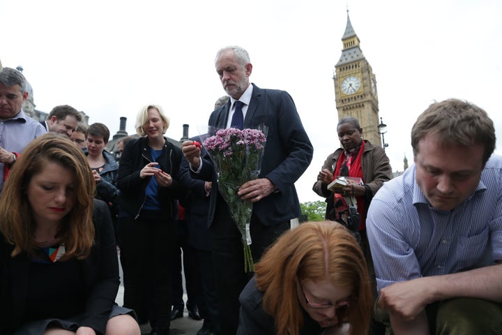 Labour leader Jeremy Corbyn, pictured above at a vigil for Jo Cox in London's Parliament square, was among politicians in the U.K. and around the world who paid testament to Cox on Thursday.