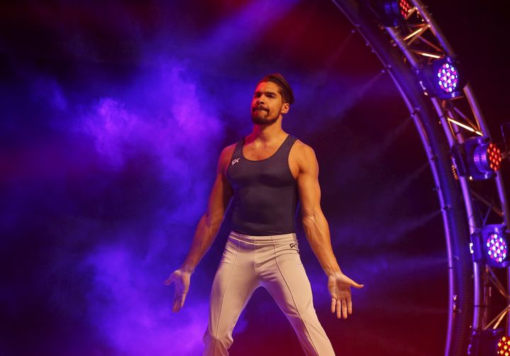 Louis Smith is introduced to the crowd during the men's all-around competition during the British Gymnastics Championships in 2016. 