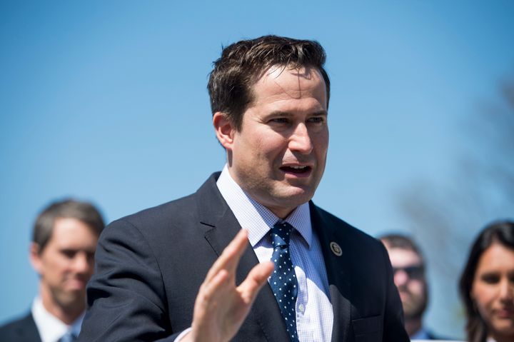 UNITED STATES - APRIL 14: Rep. Seth Moulton, D-Mass., speaks during the House Democrats' news conference to discuss the post-9/11 GI bill at the Capitol on Thursday, April 14, 2016. (Photo By Bill Clark/CQ Roll Call)