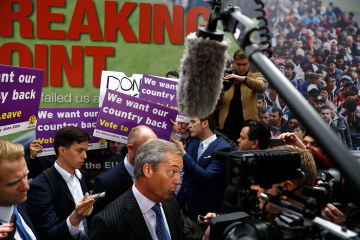 Hours before Cox was killed, United Kingdom Independence Party leader Nigel Farage Farage unveiled a poster showing a long line of refugees under the banner "Breaking Point."