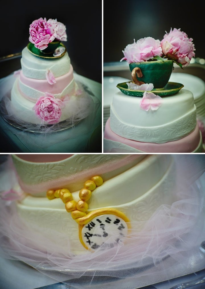 The couple's favorite detail was their topsy-turvy wedding cake. 