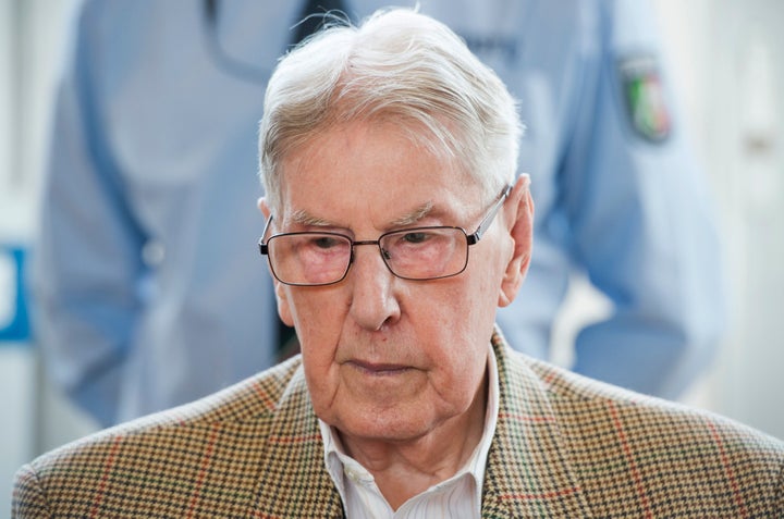 Reinhold Hanning, a 94-year-old former guard at Auschwitz death camp pictured above in April, was convicted in Germany o