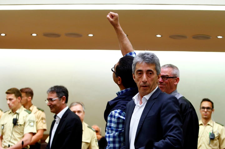 Erhan A., one of nine men and a woman of Turkish and Kurdish origin accused of being members of the leftist organization Turkish Communist Party/Marxist-Leninists, arrives in a Munich courtroom on June 17, 2016.