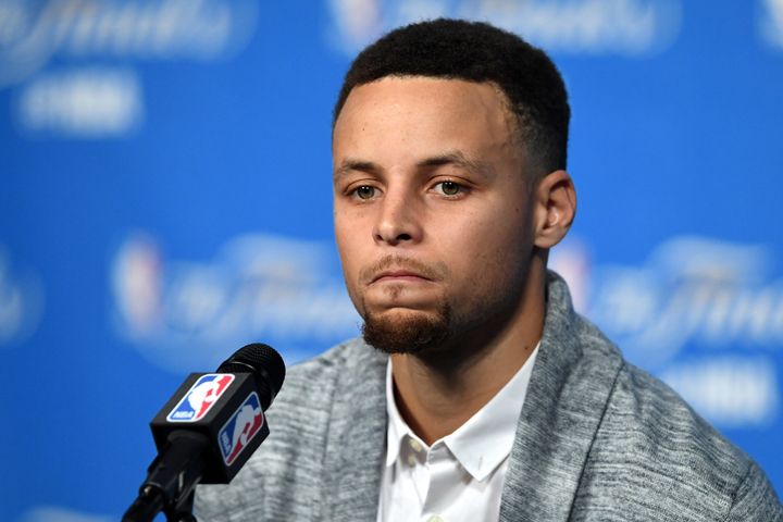 Steph Curry talks with media after the Warriors' Game 6 loss, June 17th, 2016.