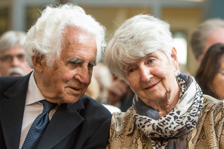 Holocaust survivors William E Glied and Hedy Bohm wait for the verdict in the Reinhold Hanning trial in Germany on Friday.