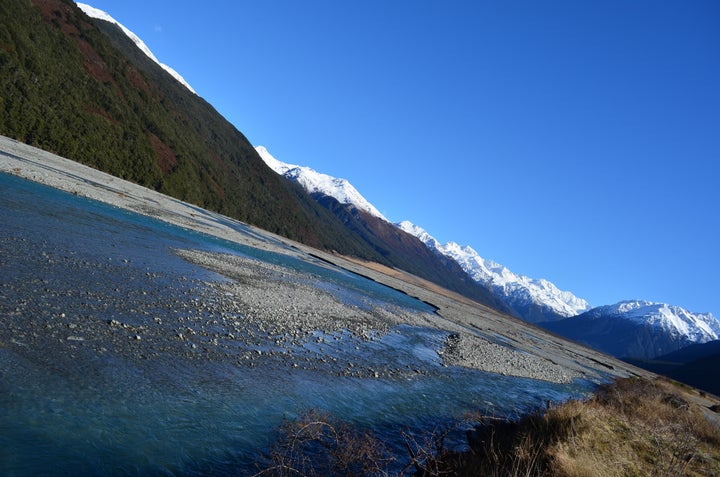 New Zealand's Arthur's Pass. Forged through the mountains to link Christchurch and Hokitika. There's gold in these icy waters - as you will know if you have read Eleanor Catton's 'The Luminaries'. 