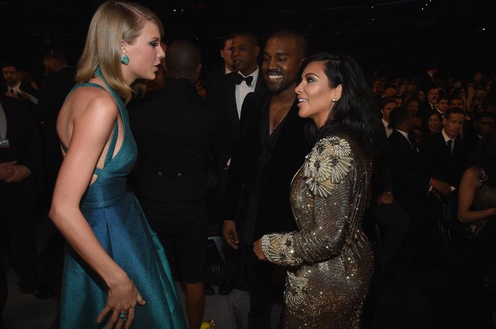 <strong>Taylor Swift with Kim Kardashian and Kanye West</strong>
